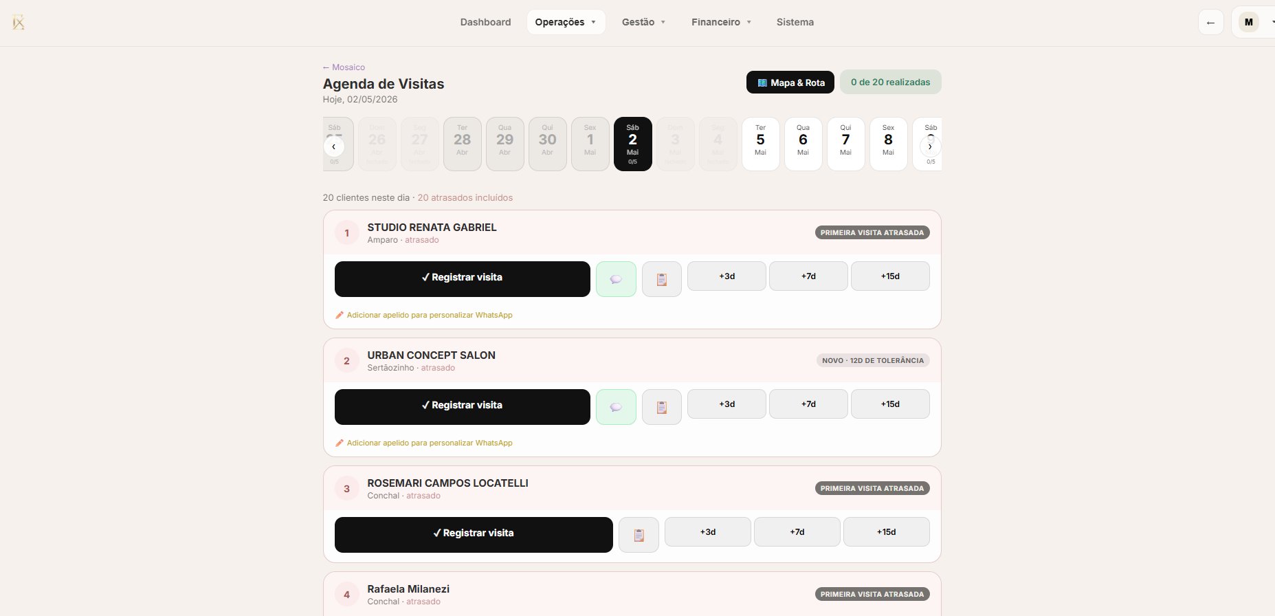 Agenda de Visitas — programação de visitas a cabeleireiros e salões