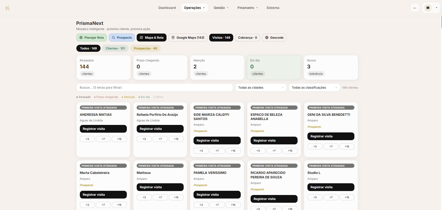 PrismaNext — mosaico inteligente de clientes para vendedor de cosméticos